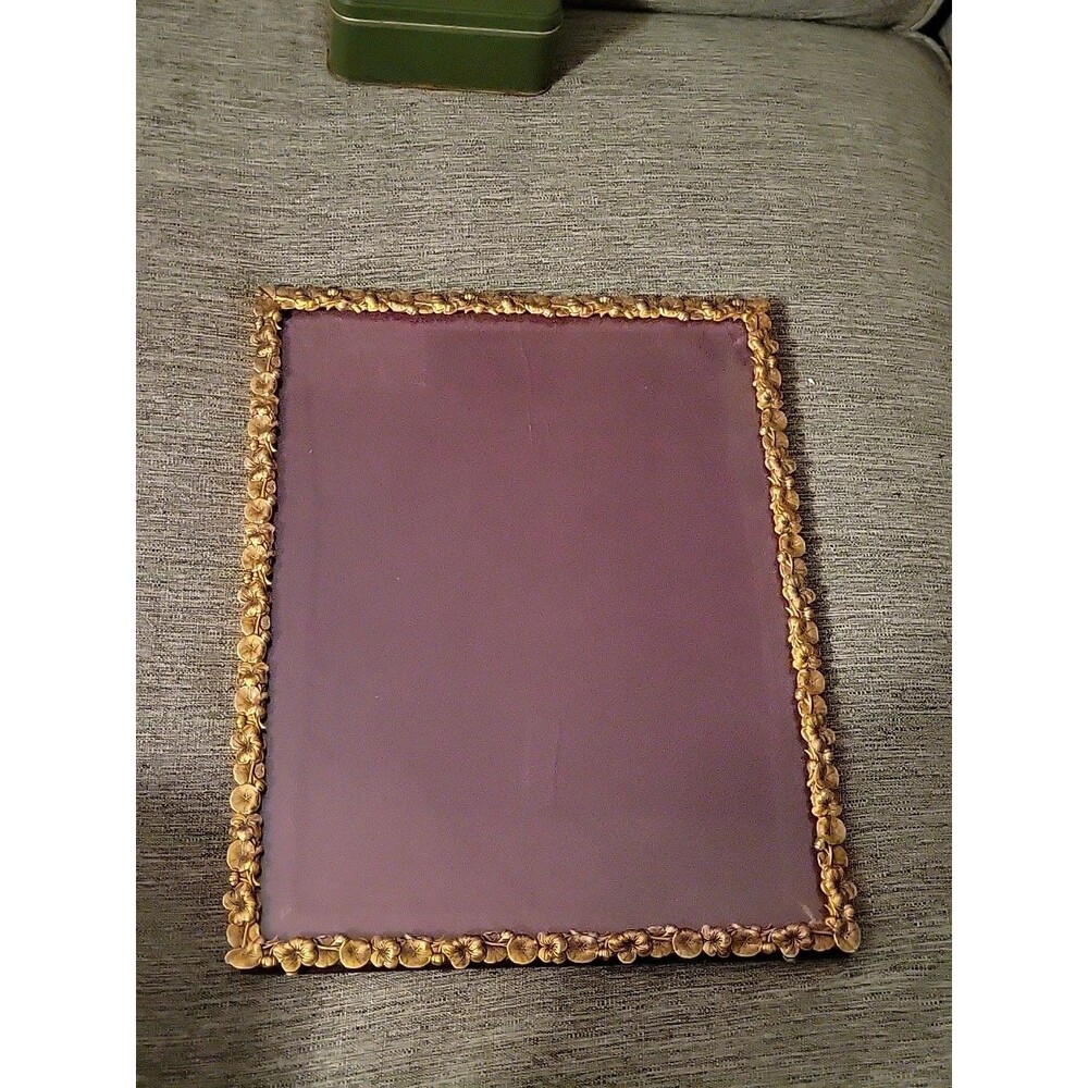 VTG MCM Gold Ornate Picture Photo Frame Velvet Back Stand Flowers Floral Etched